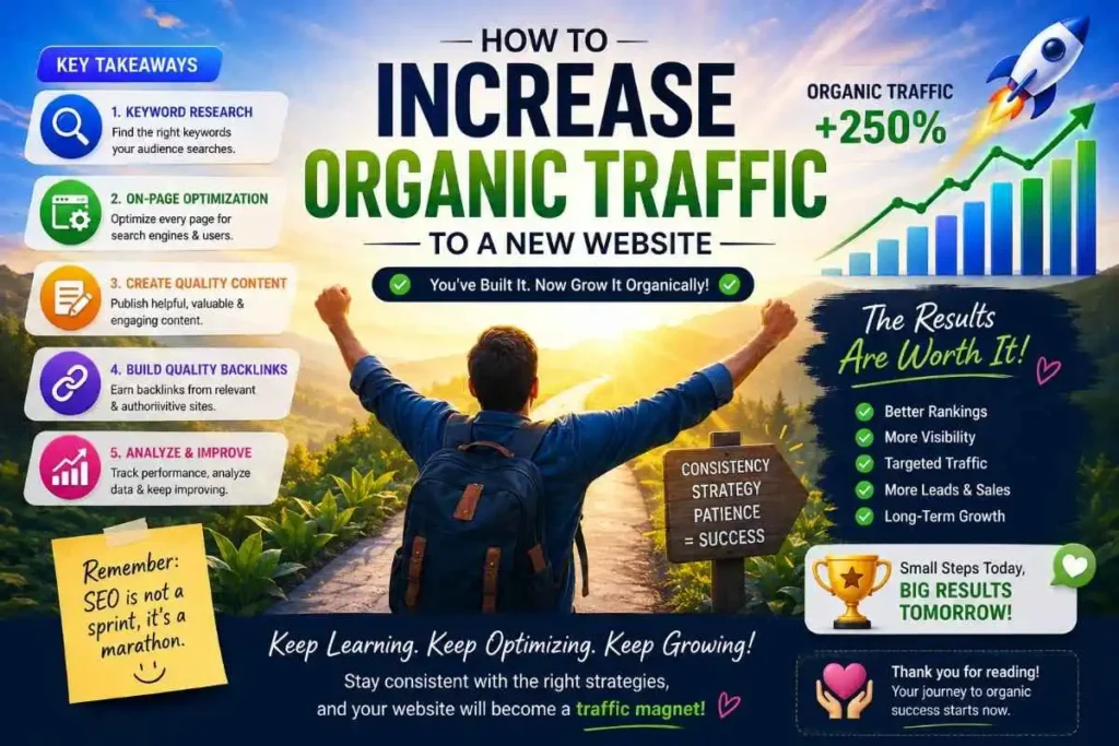 conclusion image for how to increase organic traffic to a new website
